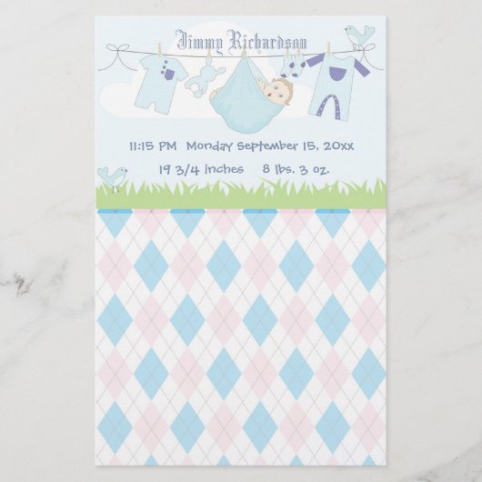 Cute Baby Clothes Line Briefpapier (Voorkant)