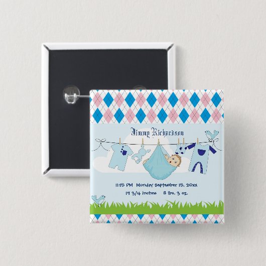 Cute Baby Clothes Line Vierkante Button 5,1 Cm (Voorkant /achterkant)