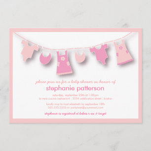 Cute Baby Clothes on the Line for Girl Baby shower Kaart