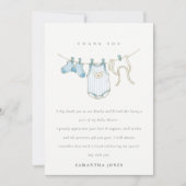 Cute Baby Clothesline Aqua Blue Boy Baby shower Bedankkaart (Voorkant)