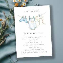 Cute Baby Clothesline Blue Boy Baby shower nodigt  Bedankkaart