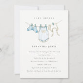 Cute Baby Clothesline Blue Boy Baby shower nodigt  Bedankkaart (Voorkant)