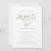 Cute Baby Clothesline Yellow Baby shower Invite Bedankkaart (Voorkant)