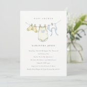 Cute Baby Clothesline Yellow Baby shower Invite Bedankkaart (Staand voorkant)