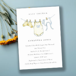 Cute Baby Clothesline Yellow Baby shower Invite Bedankkaart