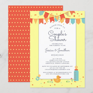 Cute Baby Couples Feest Geel Rood Turquoise Vlag Kaart