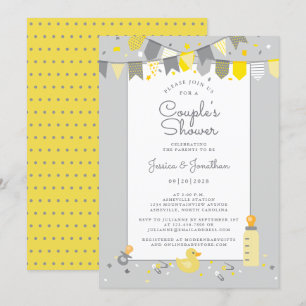Cute Baby Couples Shower Geel Grijs Banner Modern Kaart