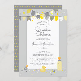 Cute Baby Couples Shower Gray Yellow Banner Modern Kaart