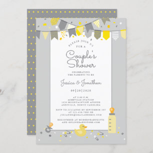 Cute Baby Couples Shower Gray Yellow Banner Modern Kaart