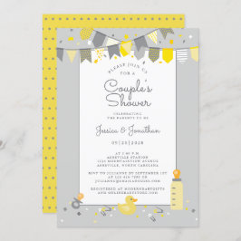 Cute Baby Couples Shower Yellow Grey Banner Modern Kaart