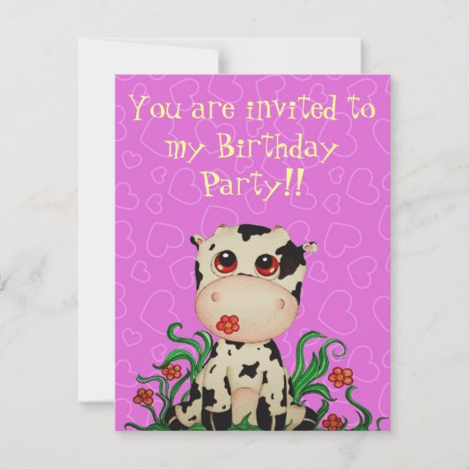 Cute Baby Cow Birthday Party Invitation Kaart (Voorkant)