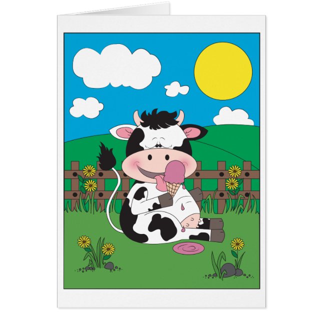 Cute Baby Cow Cartoon met zijn favoriete behandeli (Voorkant)