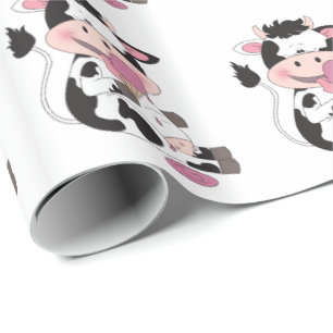 Cute Baby Cow Cartoon met zijn favoriete behandeli Cadeaupapier