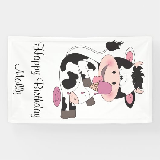 Cute Baby Cow Cartoon met zijn favoriete behandeli Spandoek (Horizontaal)