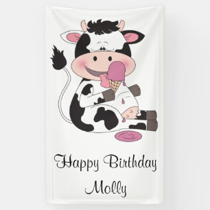 Cute Baby Cow Cartoon met zijn favoriete behandeli Spandoek