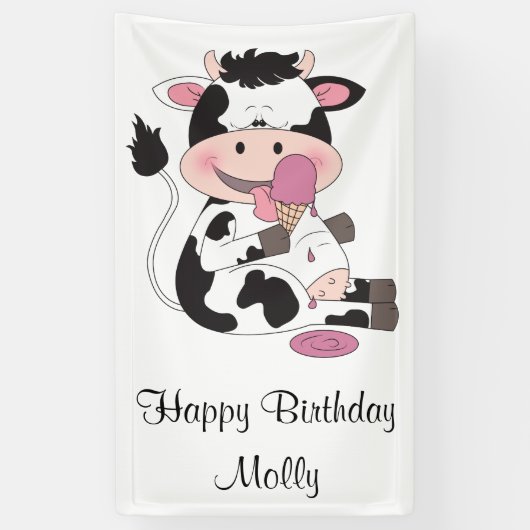 Cute Baby Cow Cartoon met zijn favoriete behandeli Spandoek (Verticaal)