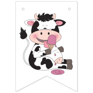 Cute Baby Cow Cartoon met zijn favoriete behandeli Vlaggetjes
