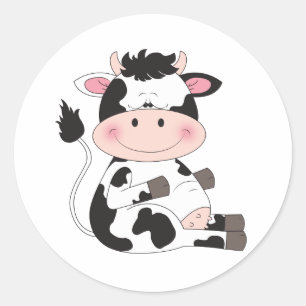 Cute Baby Cow Cartoon Ronde Sticker