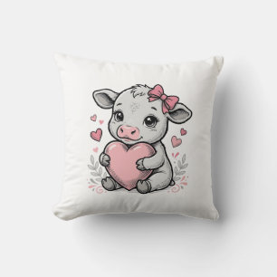 Cute Baby Cow Heart Vintage Gravure Shirt Ontwerp Kussen