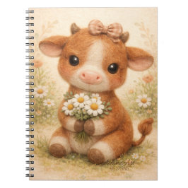 Cute Baby Cow with Daisies – Whimsical Farm Notitieboek