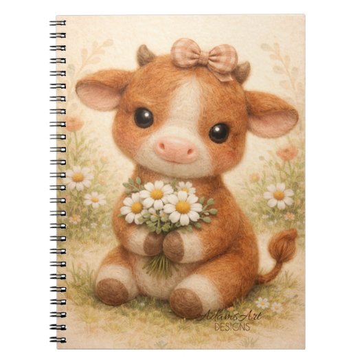 Cute Baby Cow with Daisies – Whimsical Farm Notitieboek (Voorkant)