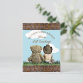 Cute Baby Cowboy, Teddy Bear Baby shower Invite Briefkaart (Staand voorkant)