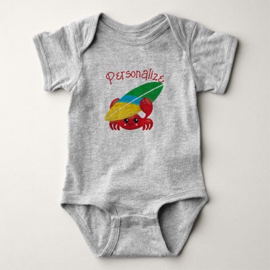 Cute Baby Crab met Surfboard Red, speciaal aangepa Romper (Voorkant)
