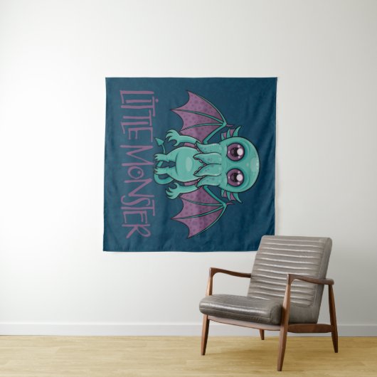 Cute Baby Cthulhu Little Monster Wandkleed (In Situ (horizontaal))