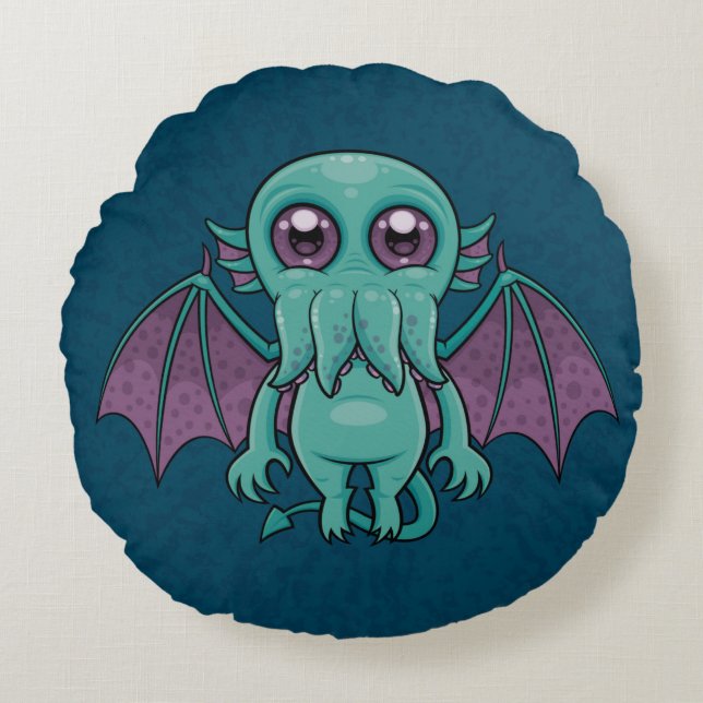 Cute Baby Cthulhu Monster Rond Kussen (Voorkant)
