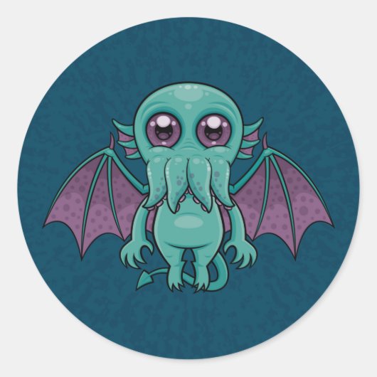 Cute Baby Cthulhu Monster Ronde Sticker (Voorkant)
