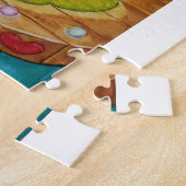 Cute baby cub jongleert kleurrijke kogels legpuzzel (Zijkant)