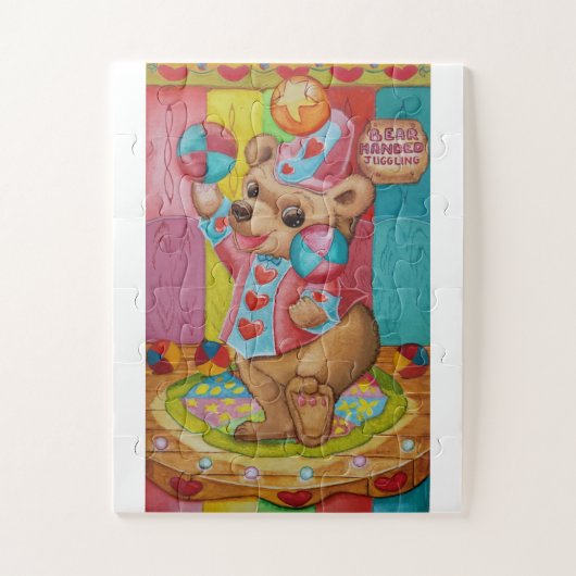 Cute baby cub jongleert kleurrijke kogels legpuzzel (Verticaal)