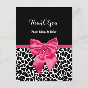 Cute Baby Dank je Girly Giraffe Druk Roze Bow af Briefkaart