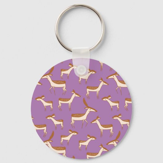 Cute Baby Deer and Family on Lavender Paars Sleutelhanger (Voorkant)