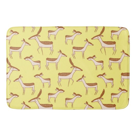 Cute Baby Deer and Family on Pastel Yellow Badmat (Voorkant)