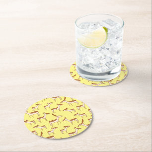 Cute Baby Deer and Family on Pastel Yellow Ronde Kartonnen Onderzetter