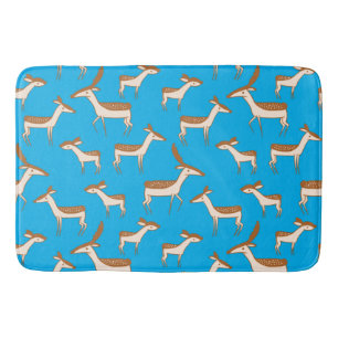 Cute Baby Deer and Family on Sky Blue Badmat