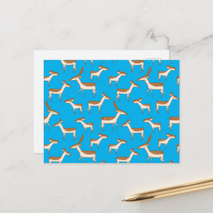 Cute Baby Deer and Family on Sky Blue Briefkaart