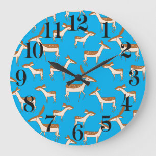 Cute Baby Deer and Family on Sky Blue Grote Klok