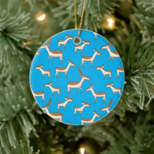 Cute Baby Deer and Family on Sky Blue Keramisch Ornament