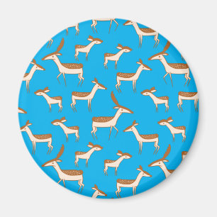 Cute Baby Deer and Family on Sky Blue Magneet
