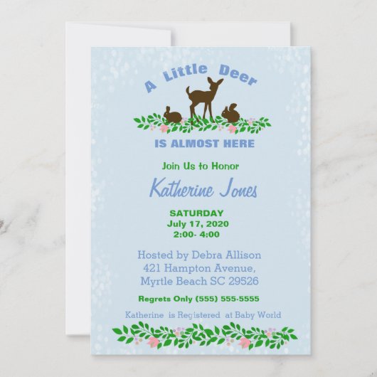 Cute Baby Deer Baby shower Invitation (blauw) Kaart (Voorkant)