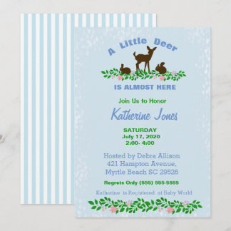 Cute Baby Deer Baby shower Invitation (blauw) Kaart