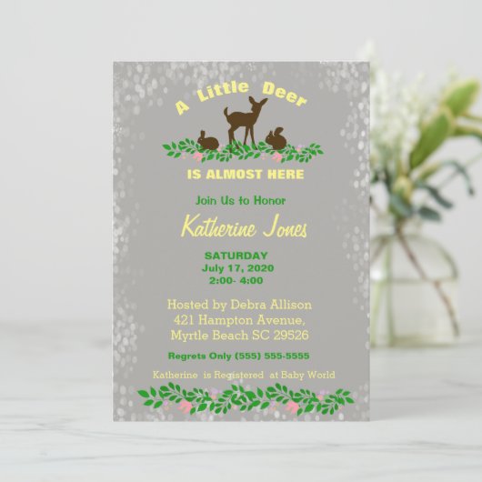 Cute Baby Deer Baby shower Invitation (neutraal) Kaart (Staand voorkant)
