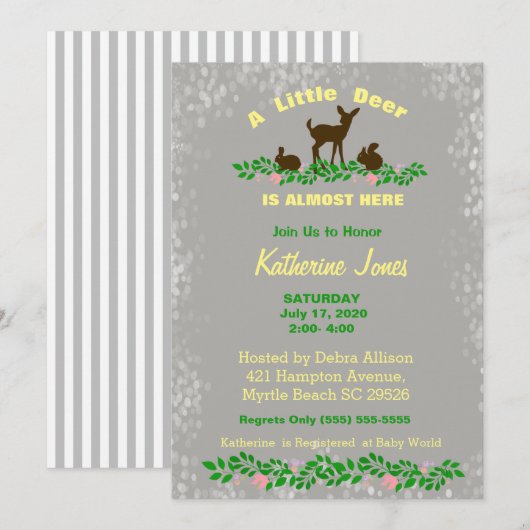Cute Baby Deer Baby shower Invitation (neutraal) Kaart (Voorkant / Achterkant)