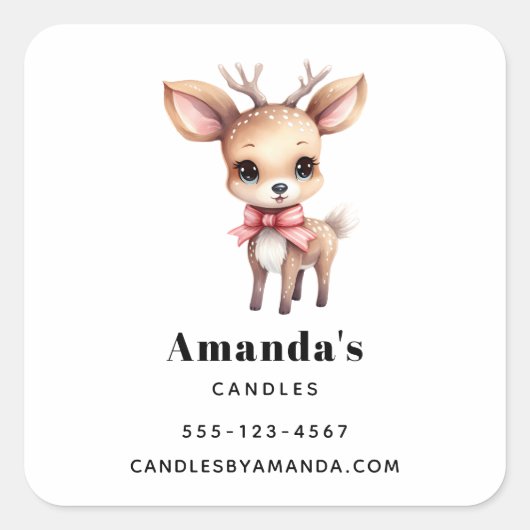 Cute Baby Deer Cartoon Drawing Business Vierkante Sticker (Voorkant)