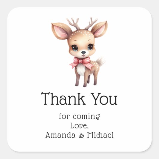 Cute Baby Deer Cartoon Drawing Party Thank You Vierkante Sticker (Voorkant)