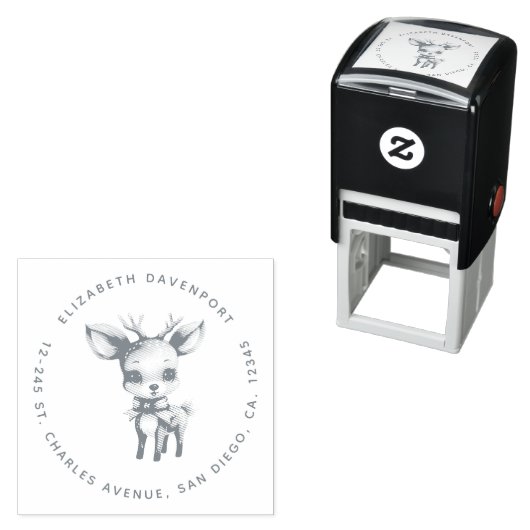 Cute Baby Deer Cartoon Illustration Address Zelfinktende Stempel (In situ)