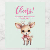 Cute Baby Deer Cartoon Illustration Baby Shower Wijn Etiket (Enkel label)