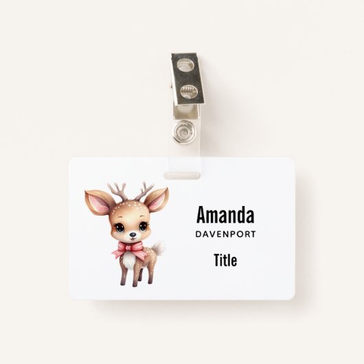 Cute Baby Deer Cartoon Illustration Badge (Voorkant met clip)